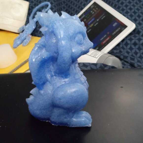 Handmade Blue Hear No Evil Dragon Statue Figurine - Picture 2 of 6